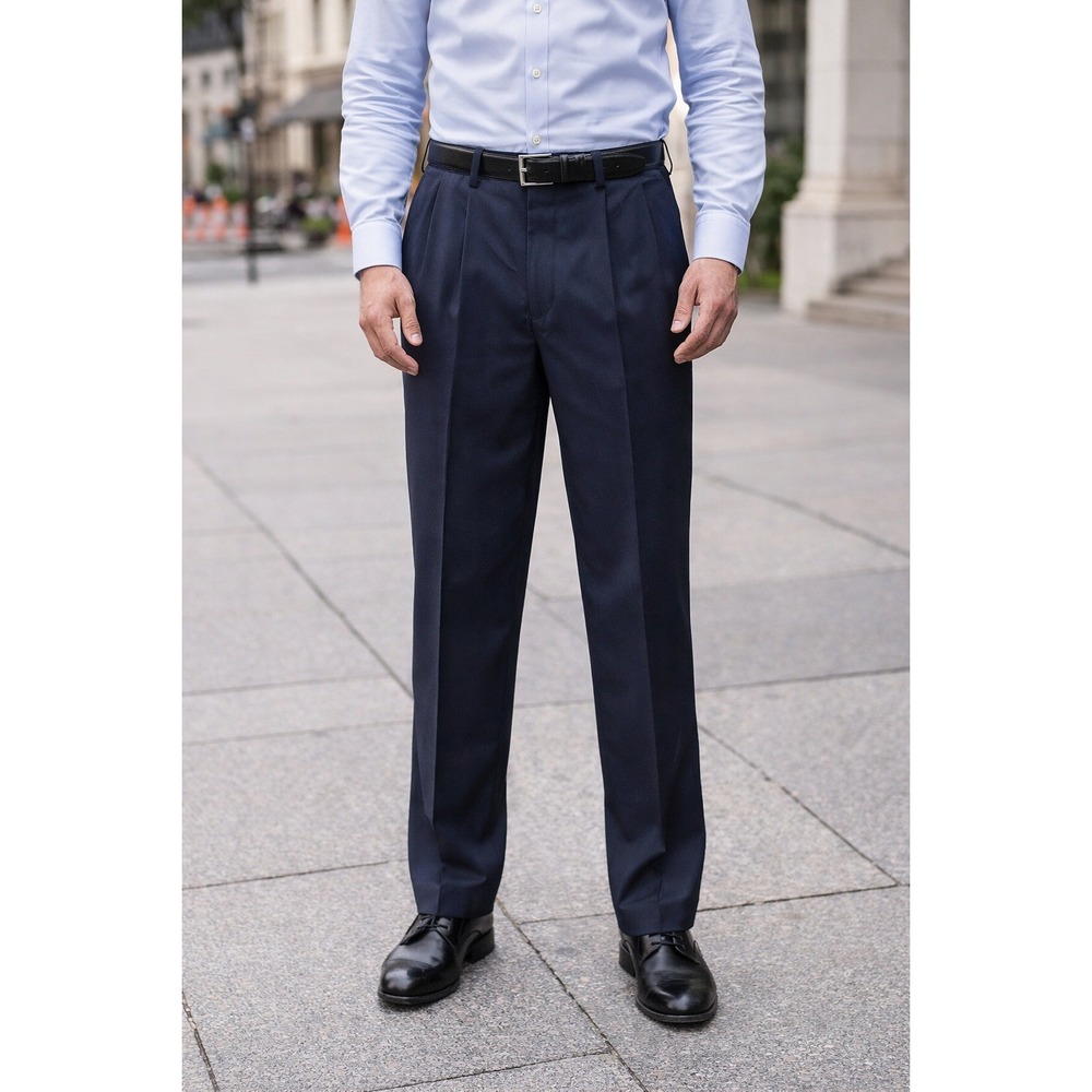 Lands' End Dress Pants Men 38 100% Wool Cuffed Navy Blue Pleated Officecore NWT